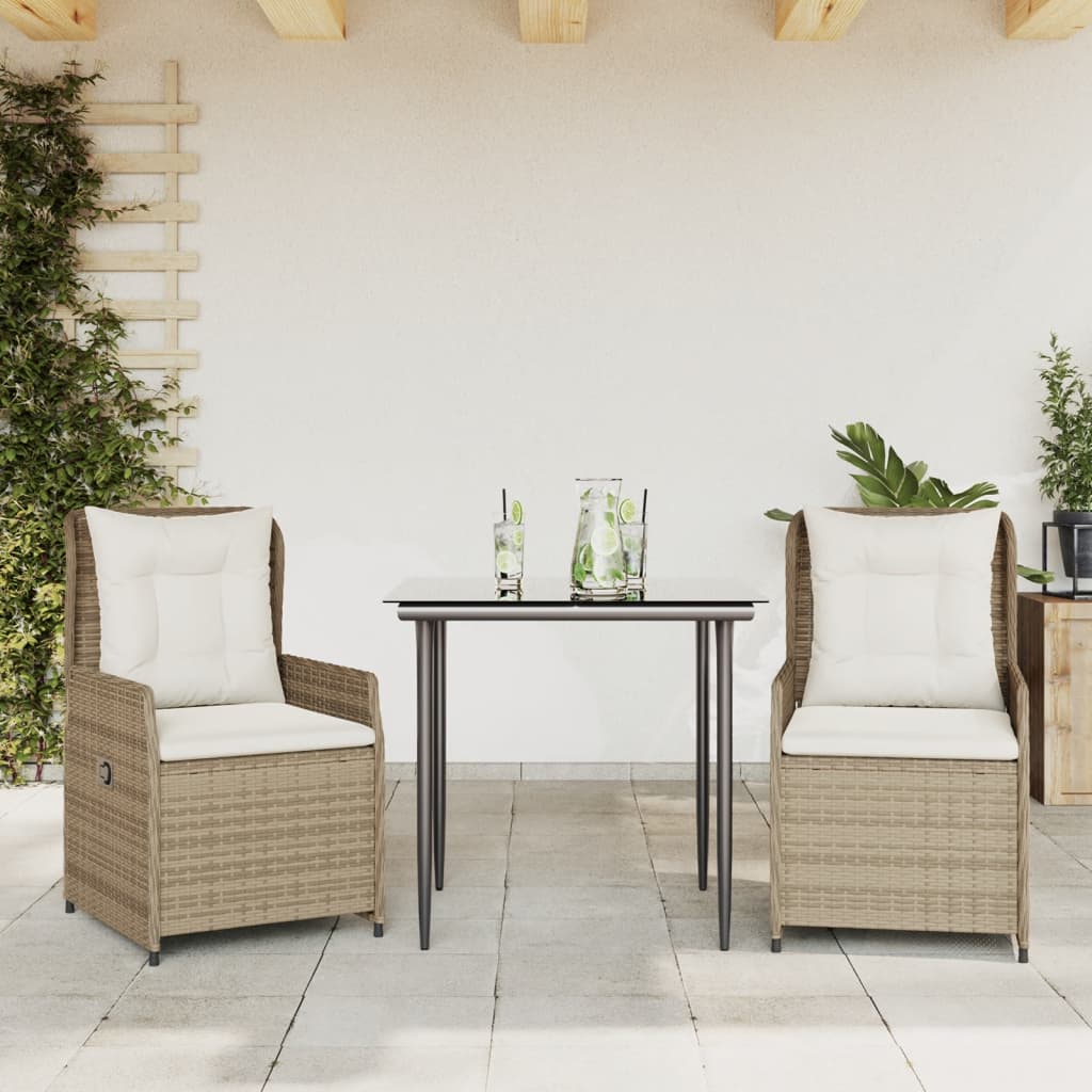 vidaXL 3-tlg. Garten-Essgruppe mit Kissen Beige Poly Rattan