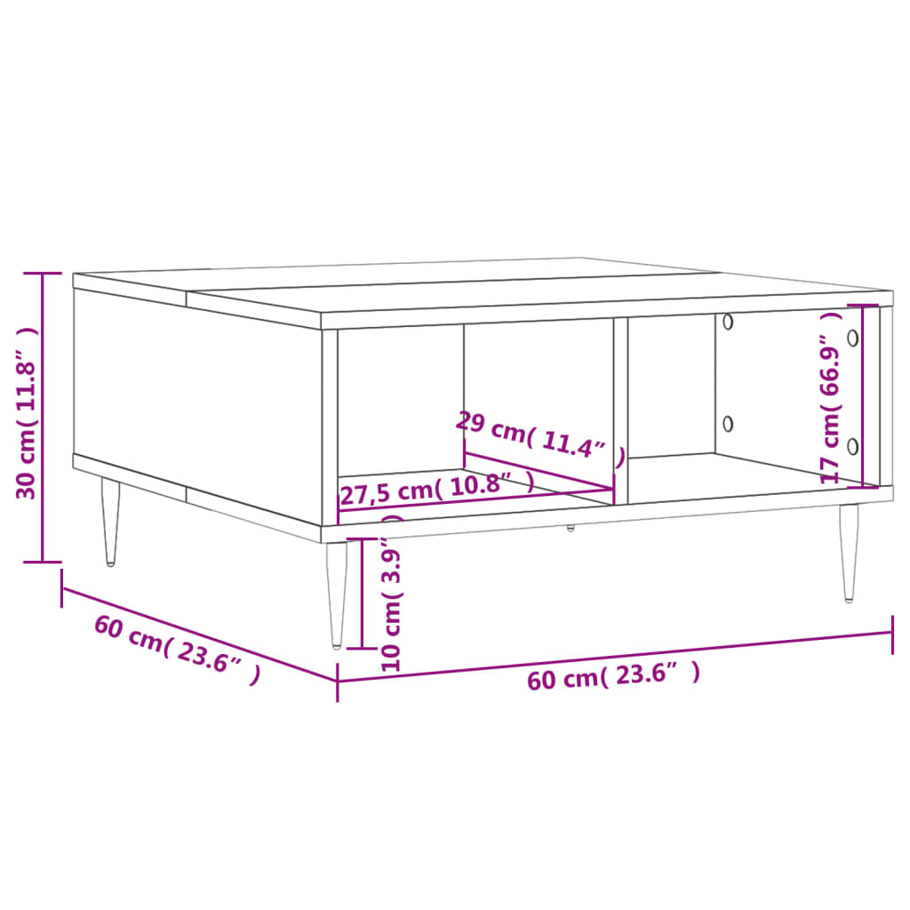 vidaXL Couchtisch Grau Sonoma 60x60x30 cm Holzwerkstoff