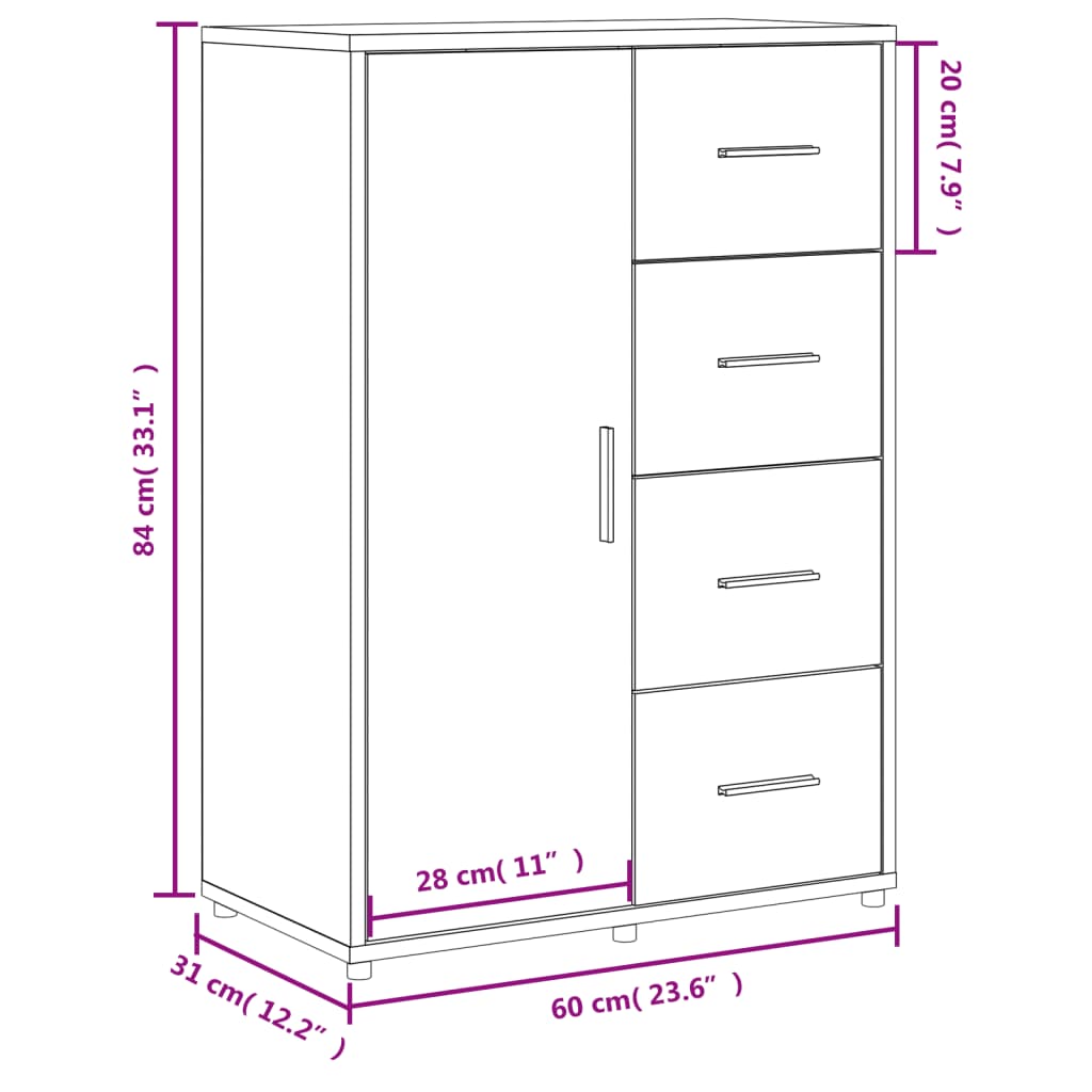 vidaXL Sideboard Sonoma-Eiche 60x31x84 cm Holzwerkstoff