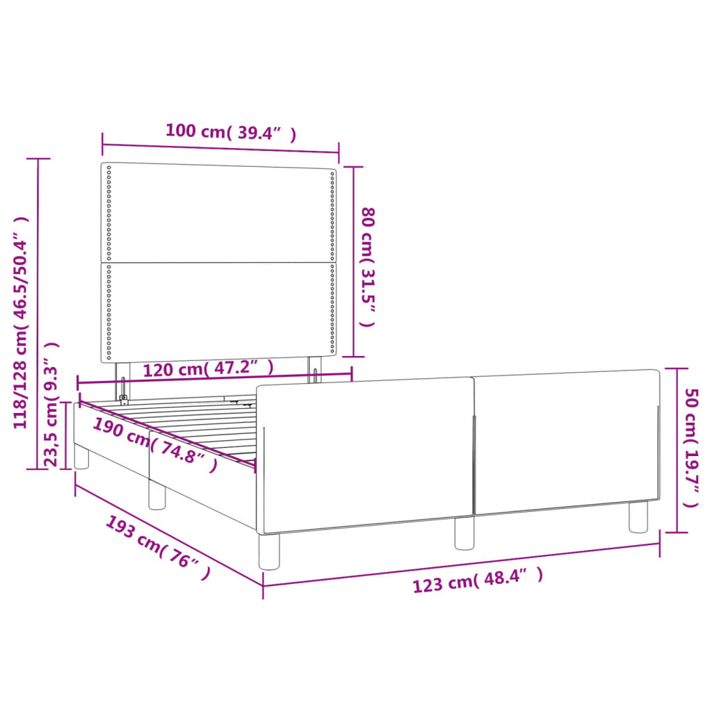 vidaXL Bettgestell mit Kopfteil Dunkelbraun 120x190 cm Stoff