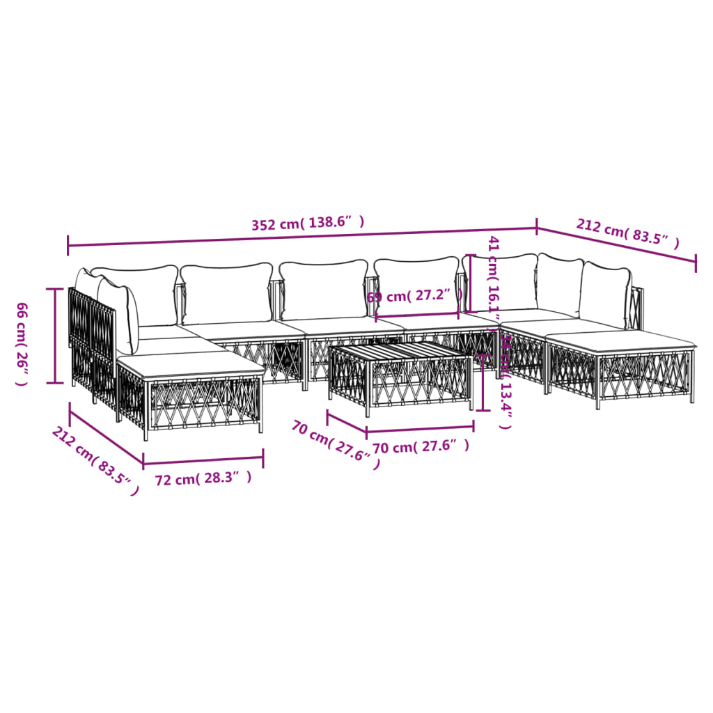 vidaXL 10-tlg. Garten-Lounge-Set mit Kissen Anthrazit Stahl