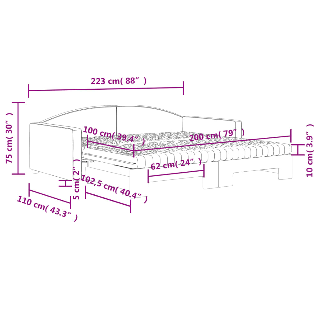 vidaXL Tagesbett Ausziehbar mit Matratzen Schwarz 100x200 cm Stoff