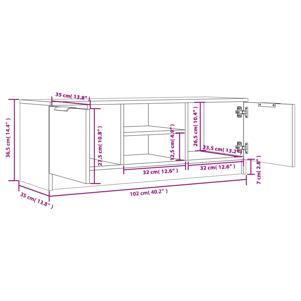 vidaXL TV-Schrank Sonoma-Eiche 102x35x36,5 cm Holzwerkstoff