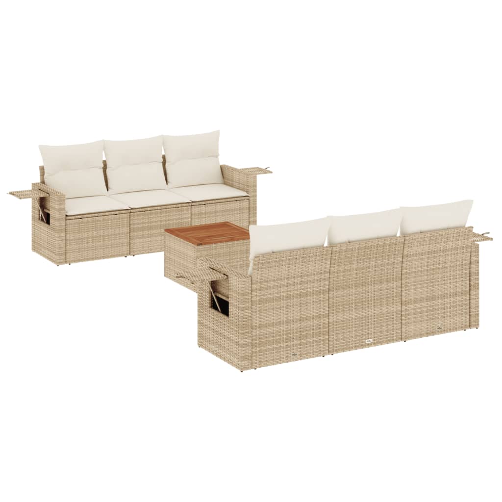 vidaXL 7-tlg. Garten-Sofagarnitur mit Kissen Beige Poly Rattan