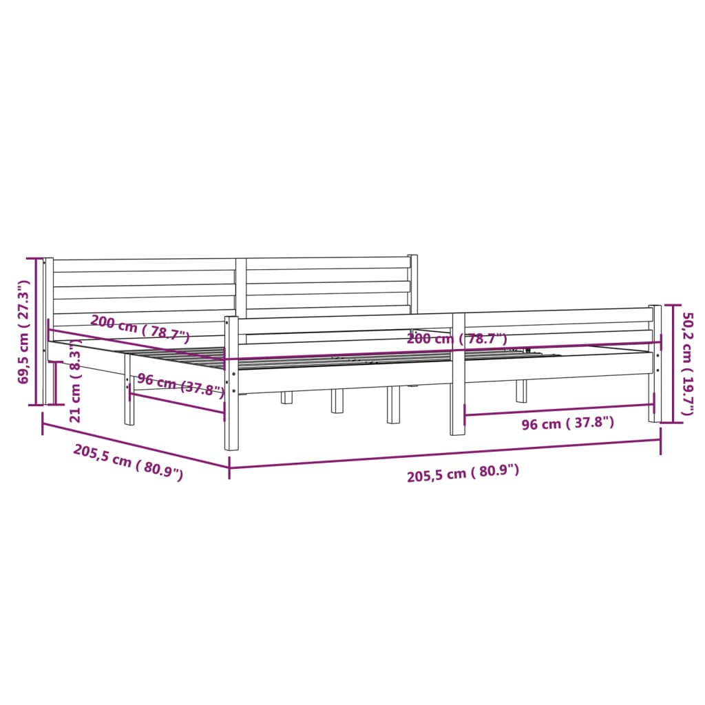 vidaXL Massivholzbett Honigbraun 200x200 cm