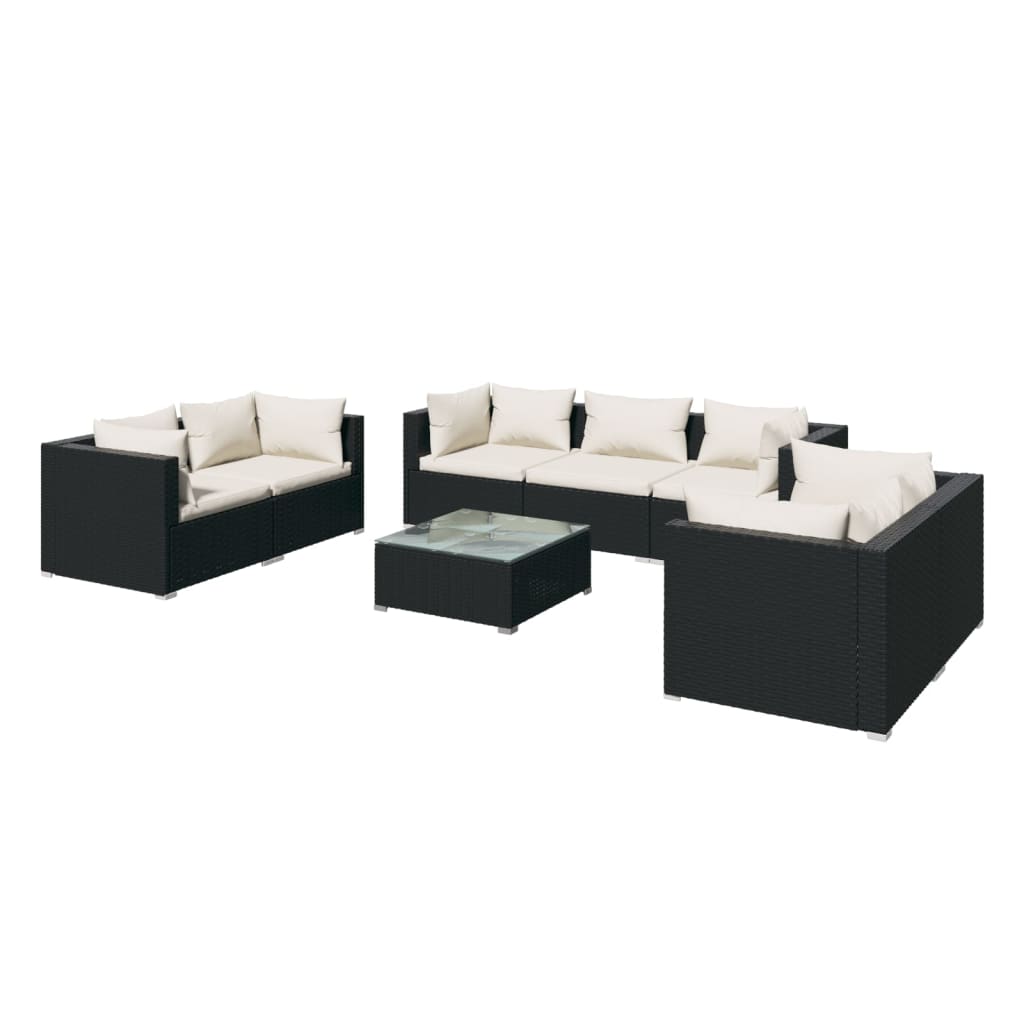 vidaXL 8-tlg. Garten-Lounge-Set mit Kissen Poly Rattan Schwarz