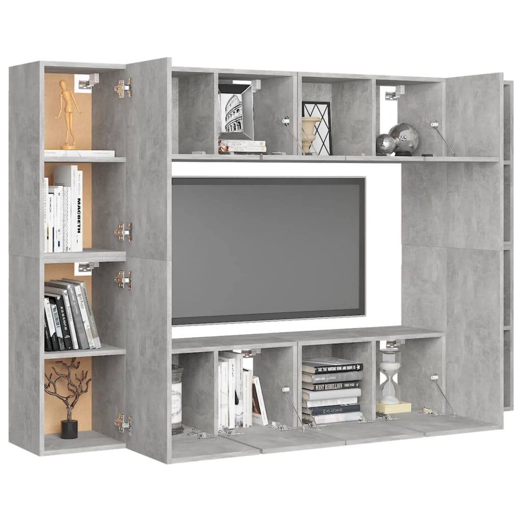 vidaXL 8-tlg. TV-Schrank-Set Betongrau Holzwerkstoff