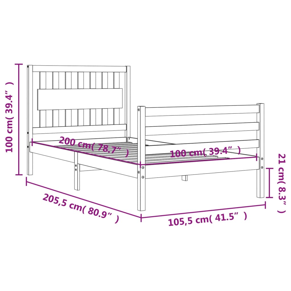 vidaXL Massivholzbett mit Kopfteil Weiß 100x200 cm