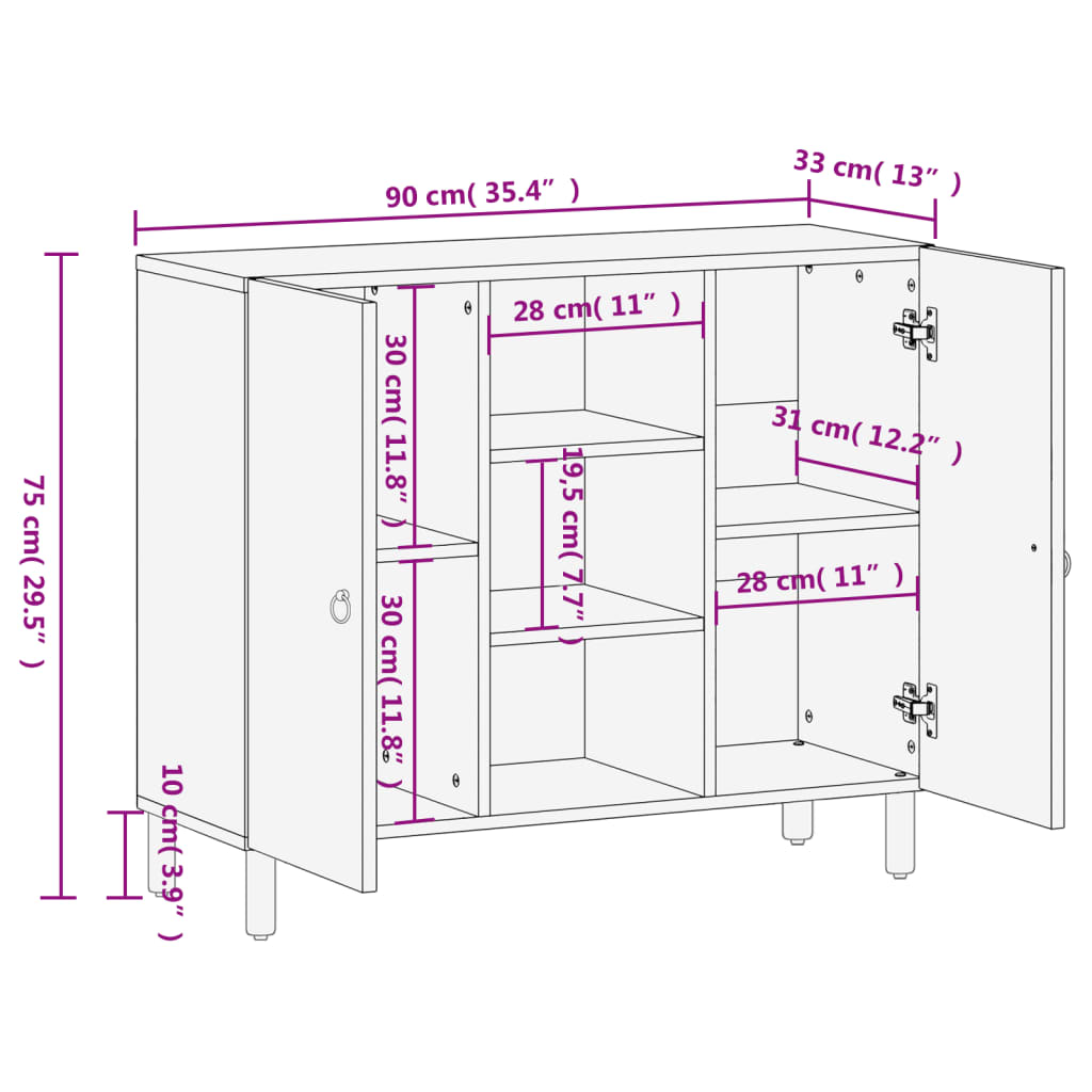 vidaXL Beistellschrank 90x33x75 cm Massivholz Mango