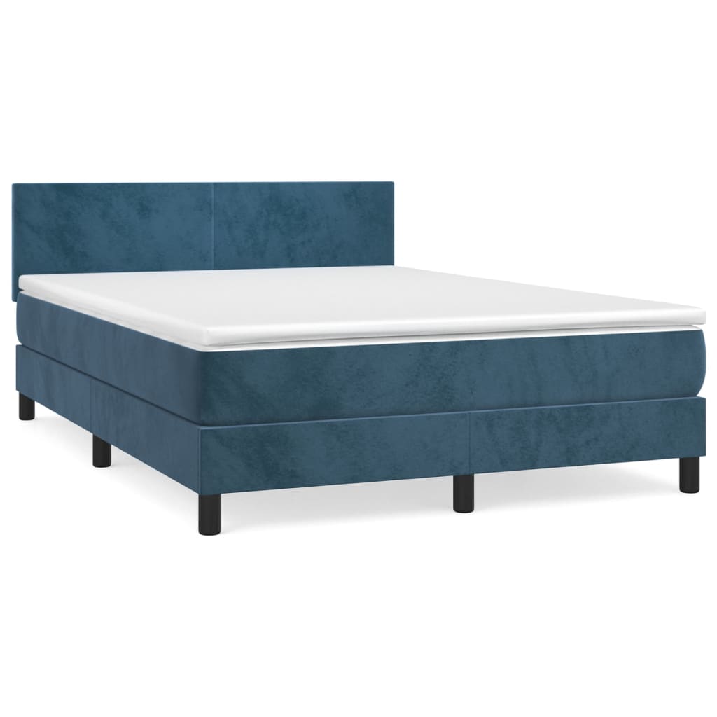 vidaXL Boxspringbett mit Matratze Dunkelblau 140x190 cm Samt