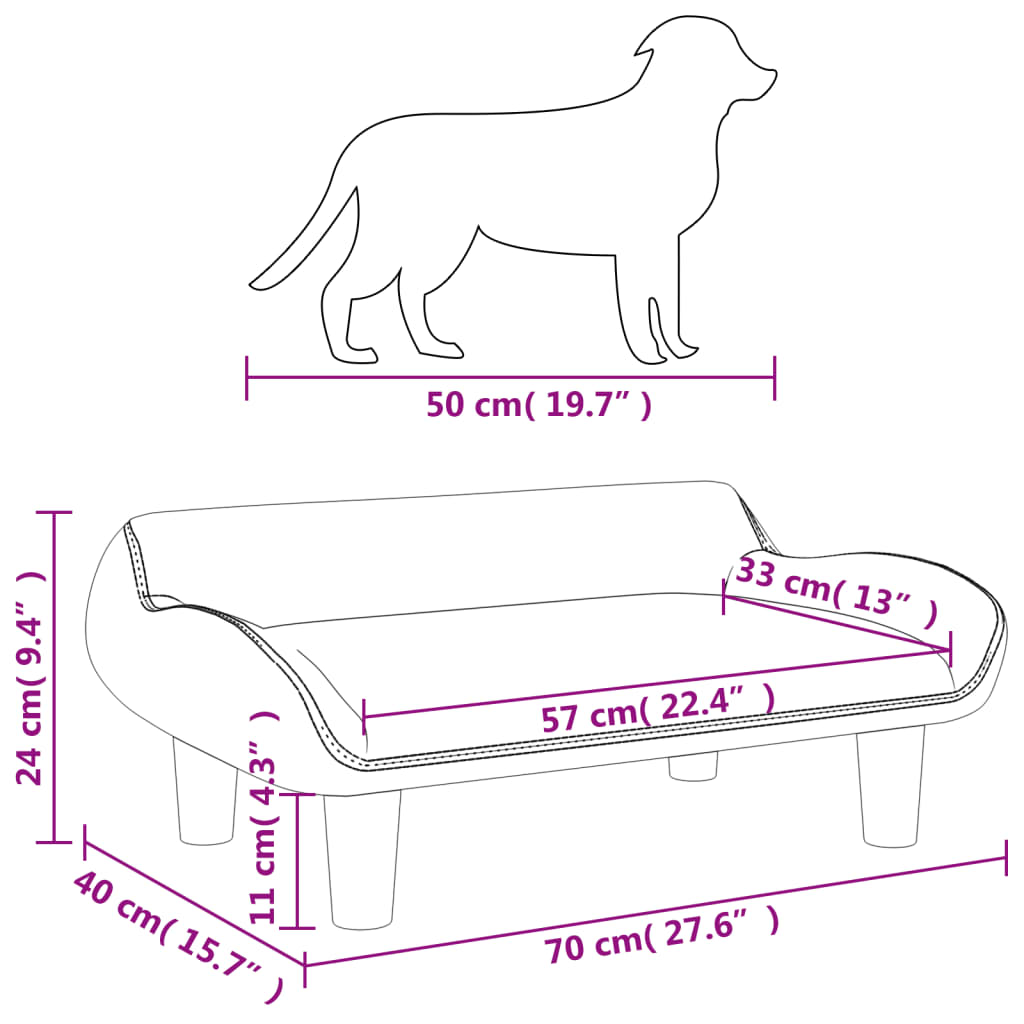 vidaXL Hundebett Hellgrau 70x40x24 cm Samt