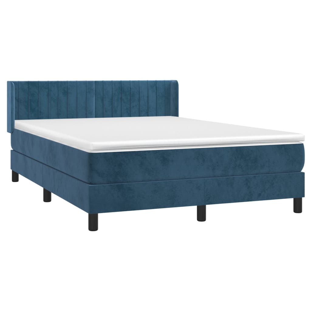 vidaXL Boxspringbett mit Matratze Dunkelblau 140x190 cm Samt