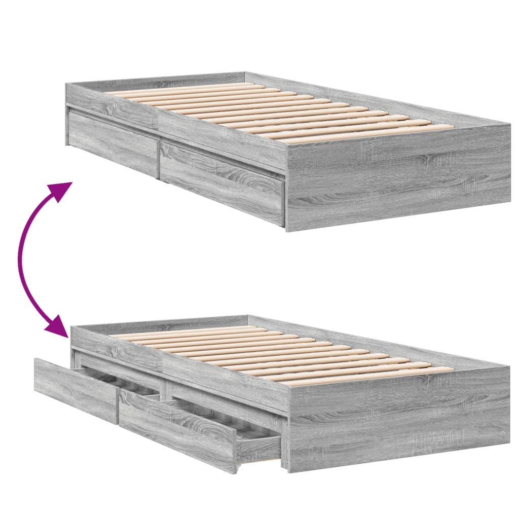 vidaXL Bettgestell mit Schubladen Grau Sonoma 75x190 cm Holzwerkstoff