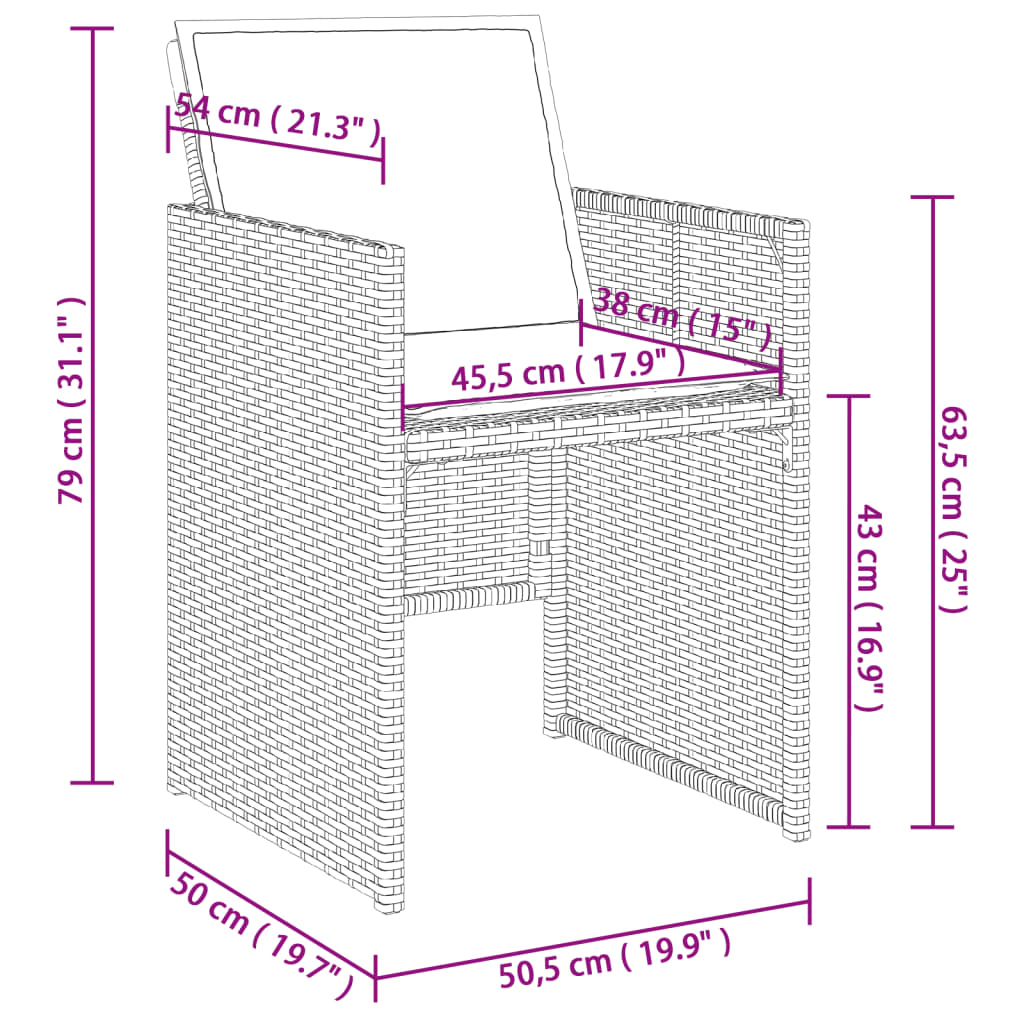 vidaXL 9-tlg. Garten-Essgruppe mit Kissen Schwarz Poly Rattan