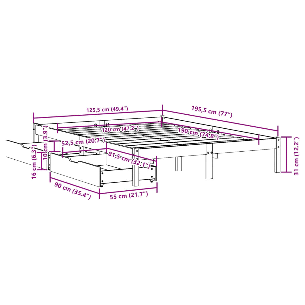 vidaXL Massivholzbett ohne Matratze Weiß 120x190 cm Kiefernholz