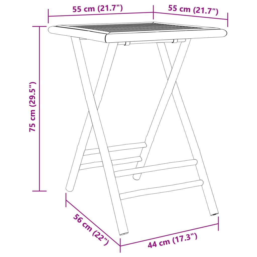 vidaXL 3-tlg. Bistro-Set Klappbar mit Dunkelgrauen Kissen Bambus