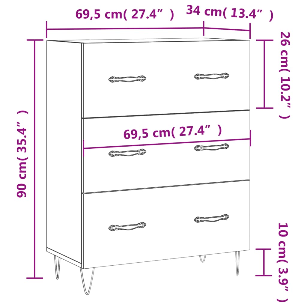 vidaXL Sideboard Braun Eichen-Optik 69,5x34x90 cm Holzwerkstoff