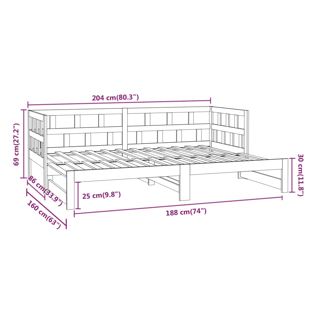 vidaXL Tagesbett Ausziehbar Weiß Massivholz Kiefer 2x(80x200) cm