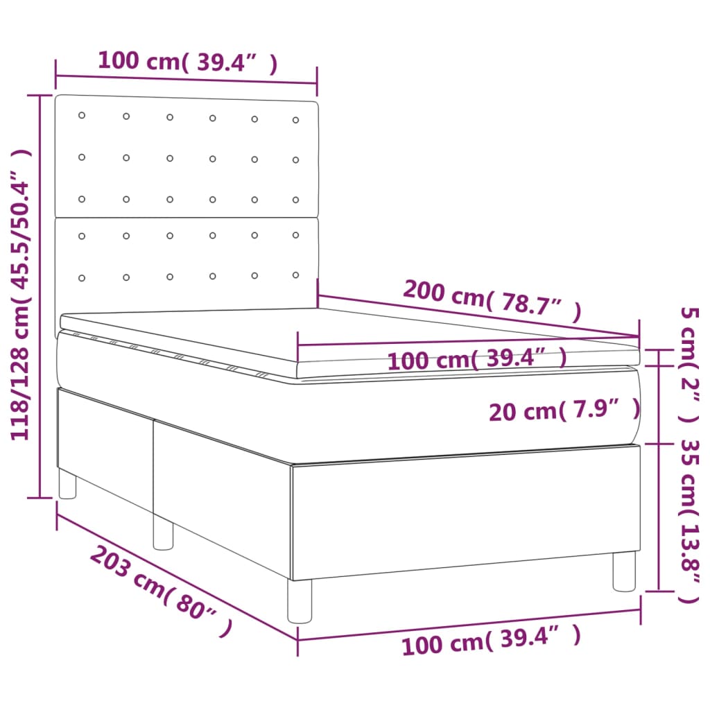 vidaXL Boxspringbett mit Matratze Rosa 100x200 cm Samt