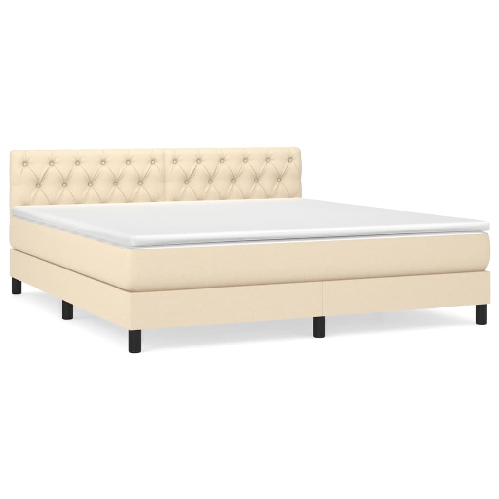 vidaXL Boxspringbett mit Matratze Creme 160x200 cm Stoff