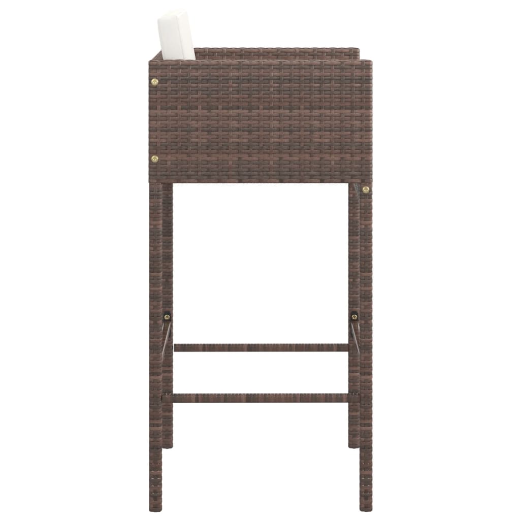 vidaXL Barhocker 2 Stk. mit Kissen Braun Poly Rattan