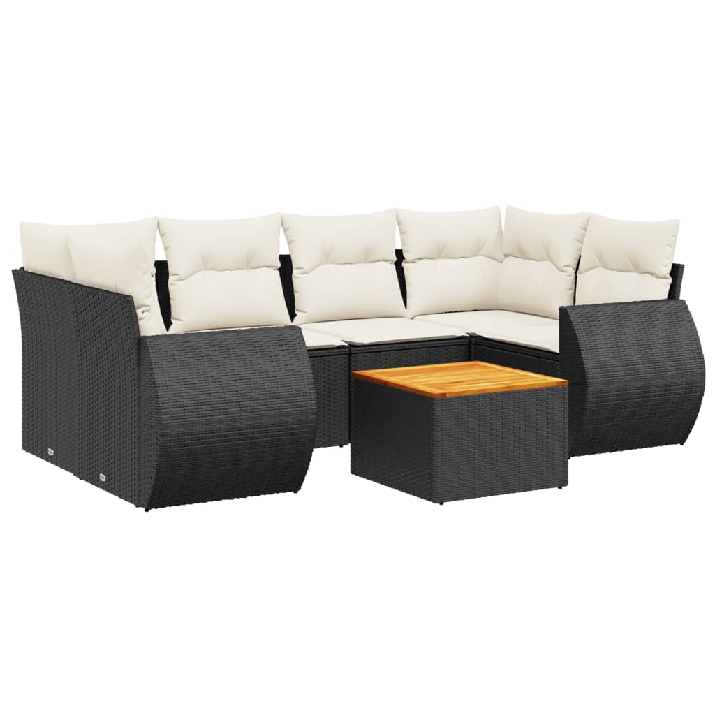 vidaXL 7-tlg. Garten-Sofagarnitur mit Kissen Schwarz Poly Rattan