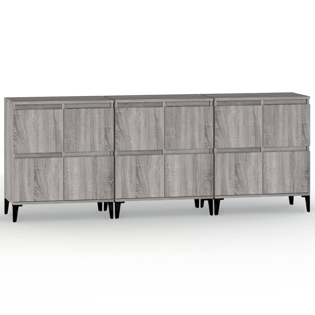 vidaXL Sideboards 3 Stk. Grau Sonoma 60x35x70 cm Holzwerkstoff