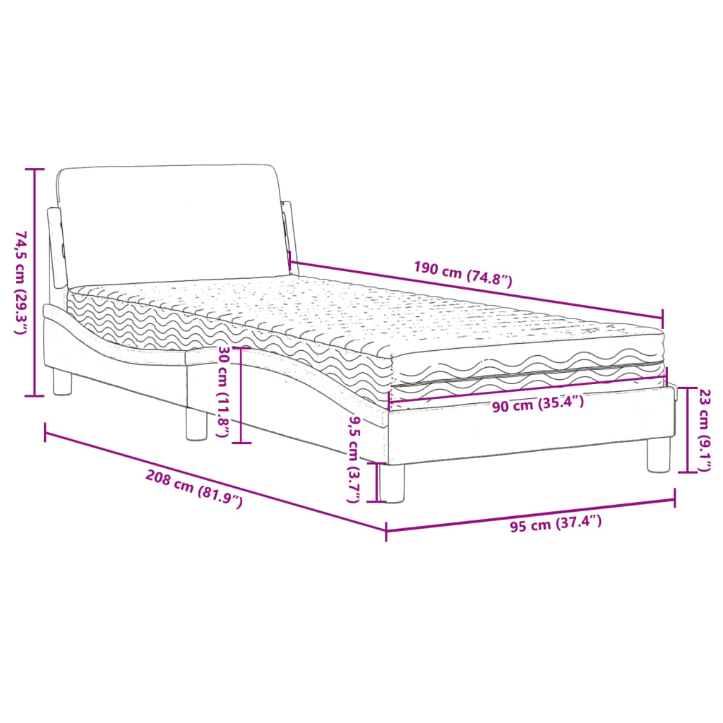 vidaXL Bett mit Matratze Weiß und Schwarz 90x190 cm Kunstleder