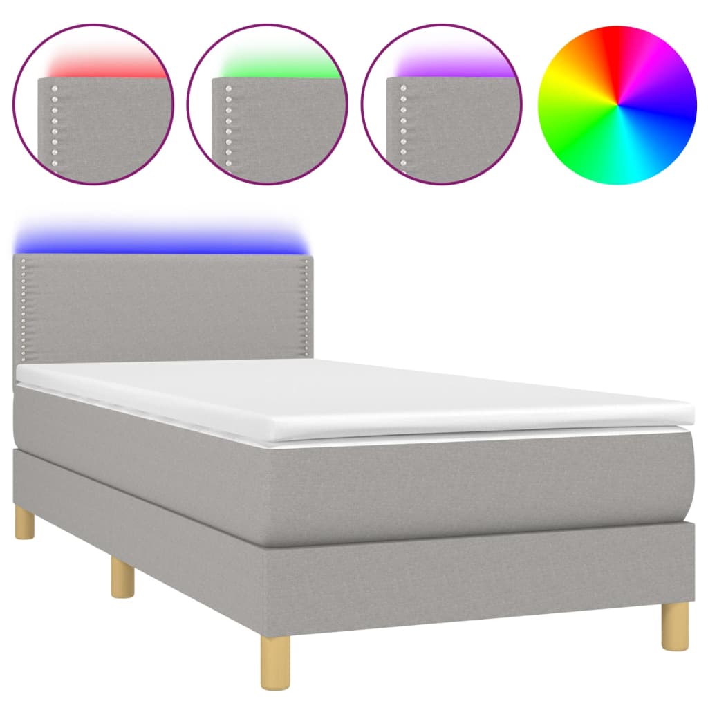 vidaXL Boxspringbett mit Matratze & LED Hellgrau 90x190 cm Stoff