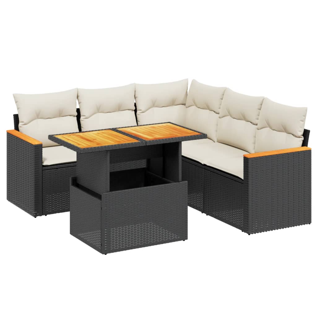 vidaXL 6-tlg. Garten-Sofagarnitur mit Kissen Schwarz Poly Rattan