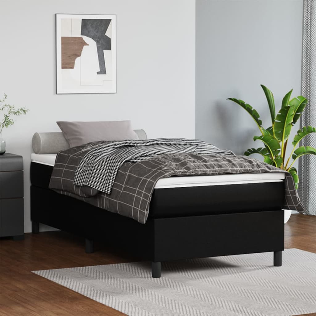 vidaXL Boxspringbett mit Matratze Schwarz 90x190 cm Kunstleder