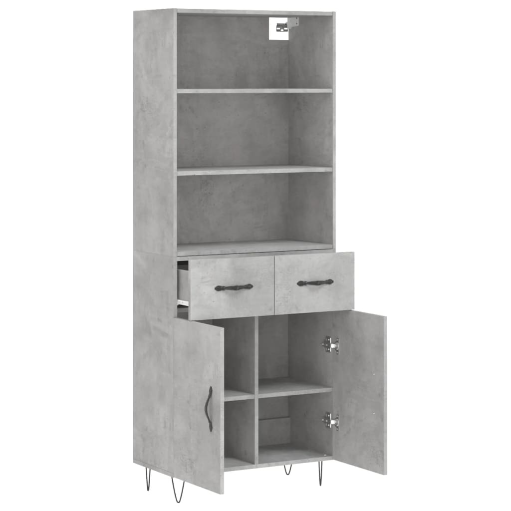 vidaXL Highboard Betongrau 69,5x34x180 cm Holzwerkstoff