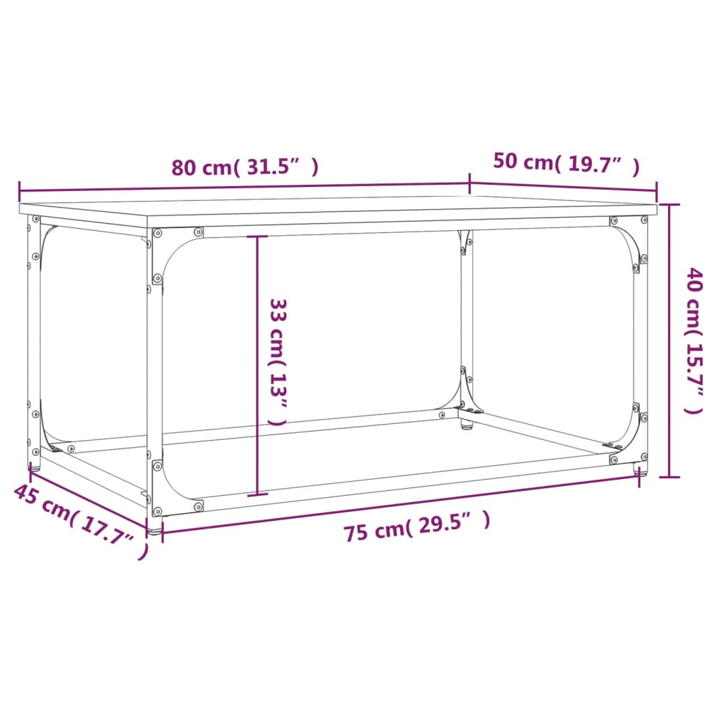 vidaXL Couchtisch Sonoma-Eiche 80x50x40 cm Holzwerkstoff und Eisen