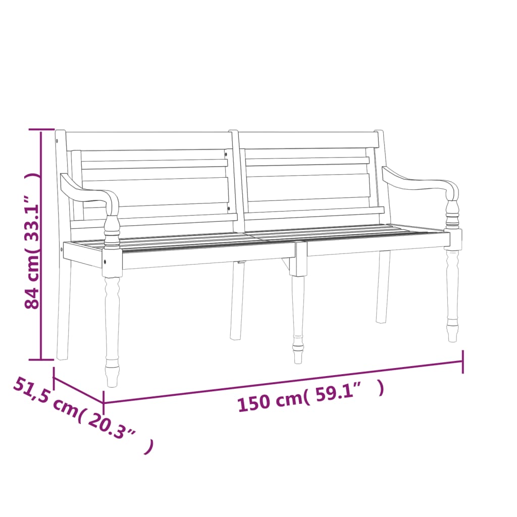 vidaXL Batavia-Bank mit Grauem Kissen 150 cm Massivholz Teak