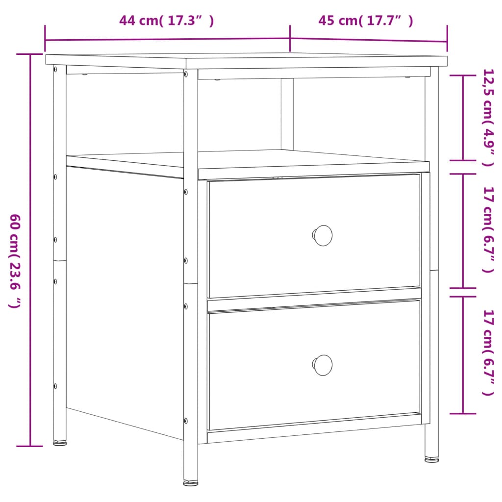 vidaXL Nachttische 2 Stk. Braun Eichen-Optik 44x45x60 cm Holzwerkstoff