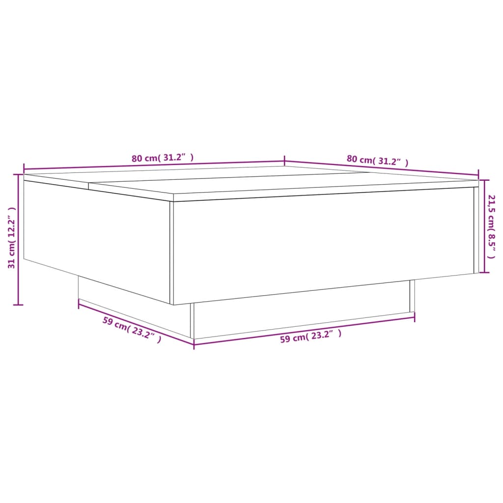 vidaXL Couchtisch mit LED-Leuchten Räuchereiche 80x80x31 cm