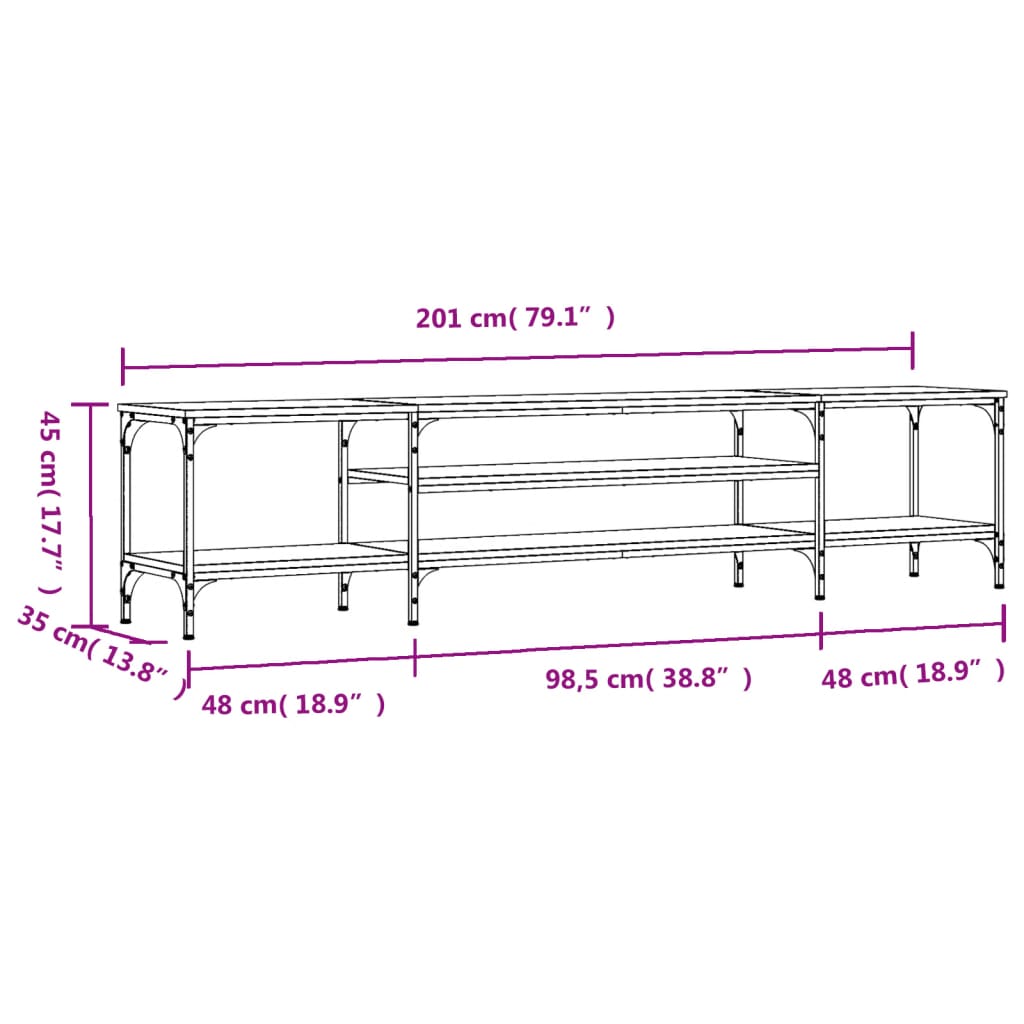 vidaXL TV-Schrank Räuchereiche 201x35x45 cm Holzwerkstoff & Eisen