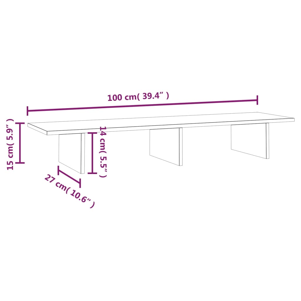 vidaXL Monitorständer Weiß 100x27x15 cm Massivholz Kiefer