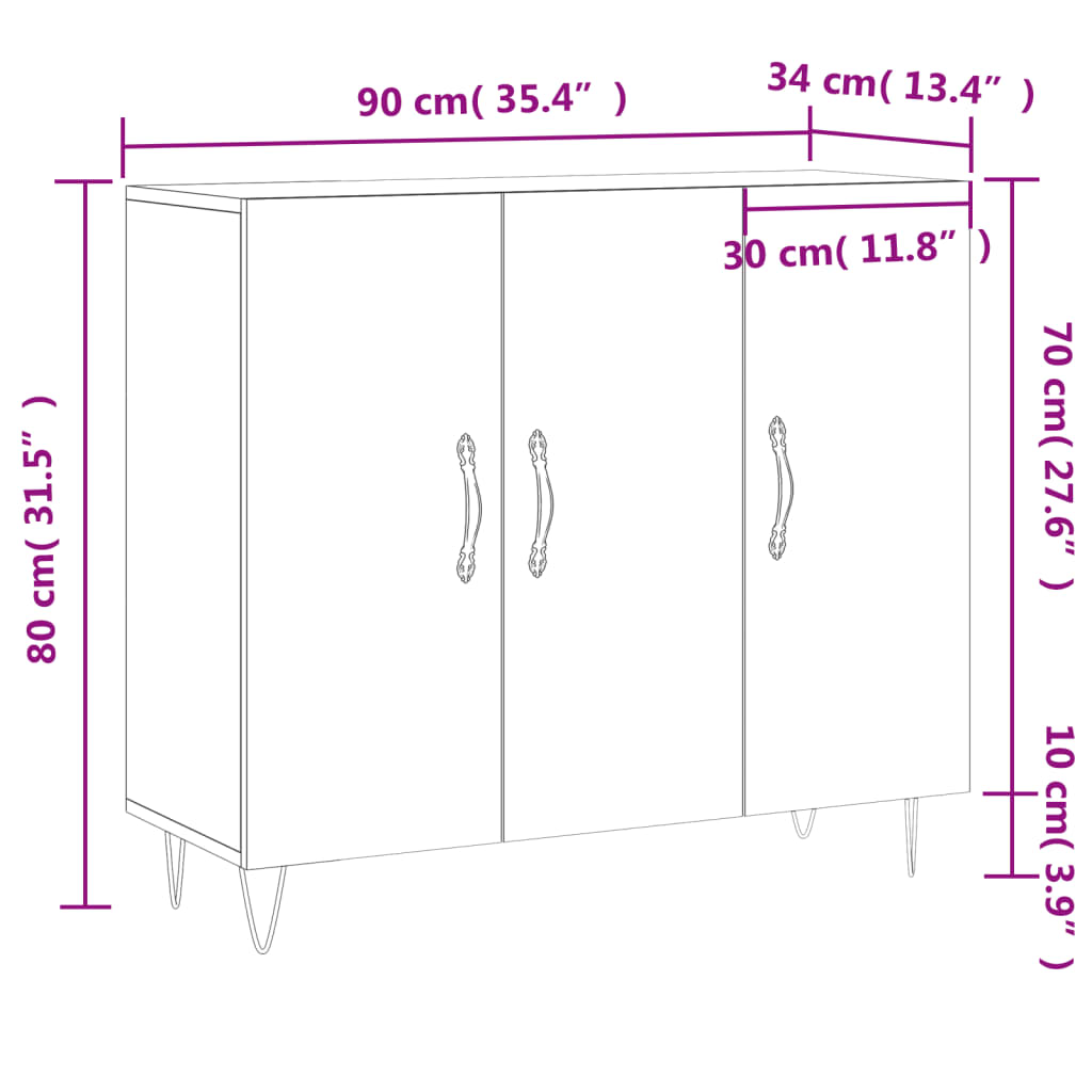 vidaXL Sideboard Grau Sonoma 90x34x80 cm Holzwerkstoff