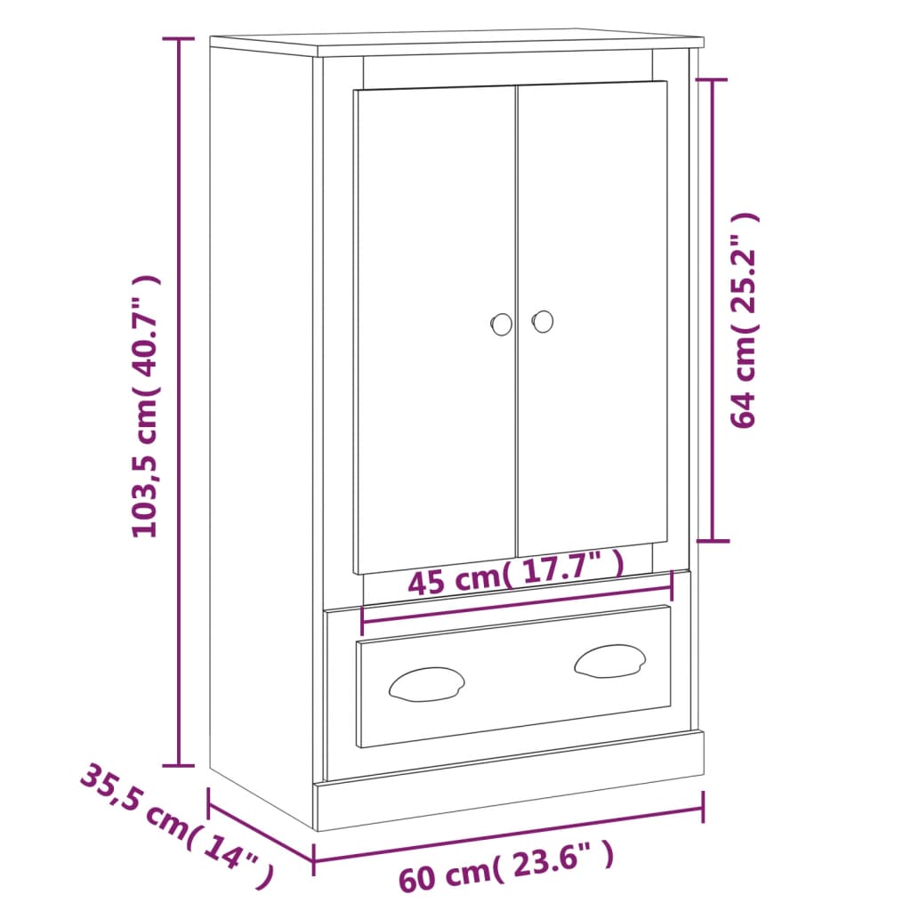 vidaXL Highboard Hochglanz-Weiß 60x35,5x103,5 cm Holzwerkstoff