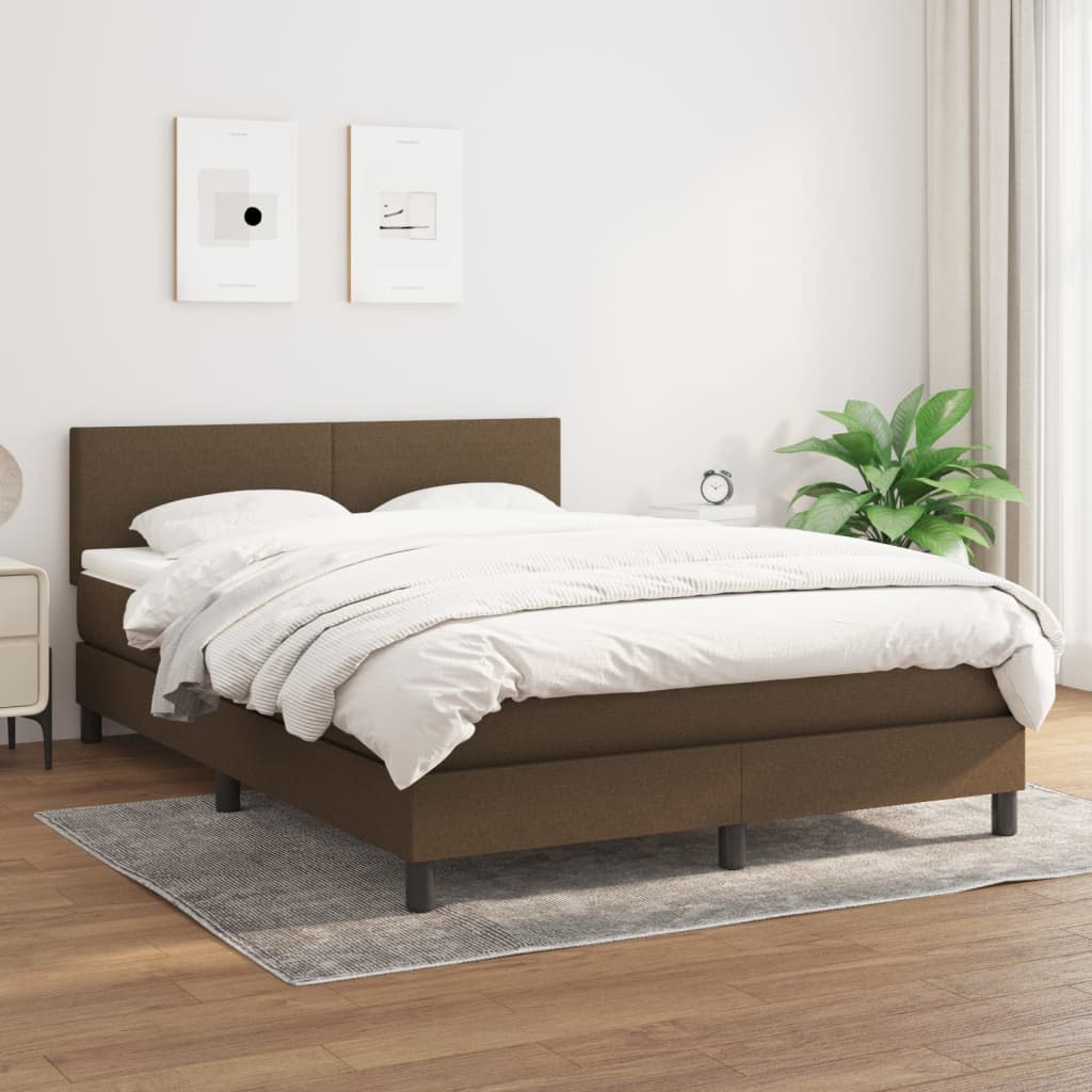 vidaXL Boxspringbett mit Matratze Dunkelbraun 140x200 cm Stoff