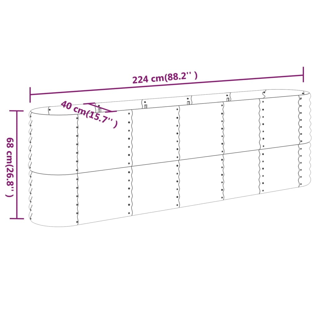 vidaXL Hochbeet Pulverbeschichteter Stahl 224x40x68 cm Anthrazit