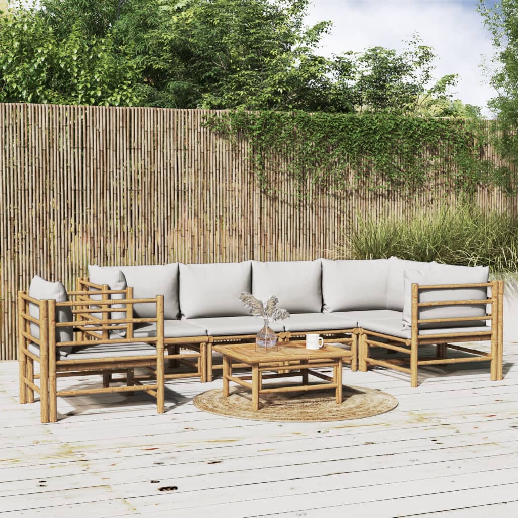 vidaXL 7-tlg. Garten-Lounge-Set mit Hellgrauen Kissen Bambus