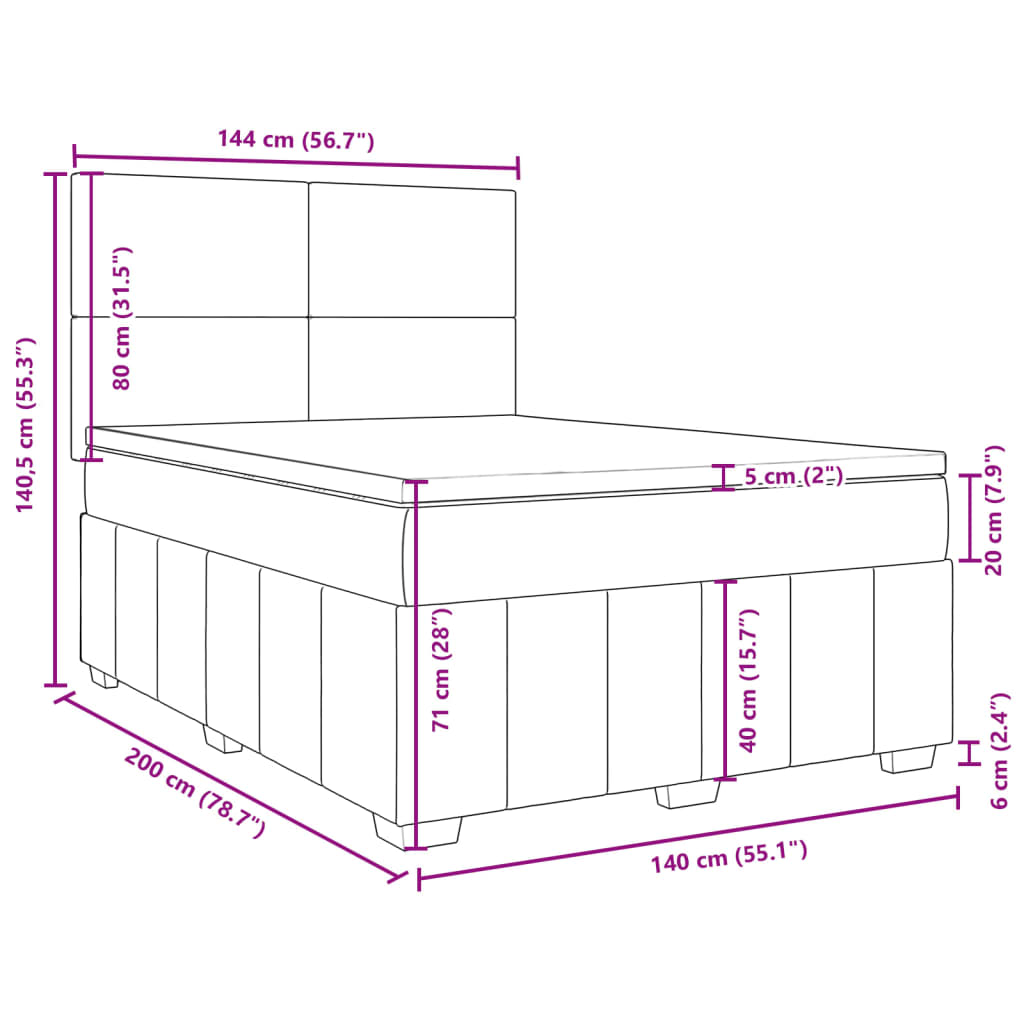 vidaXL Boxspringbett mit Matratze Schwarz 140x200 cm Stoff