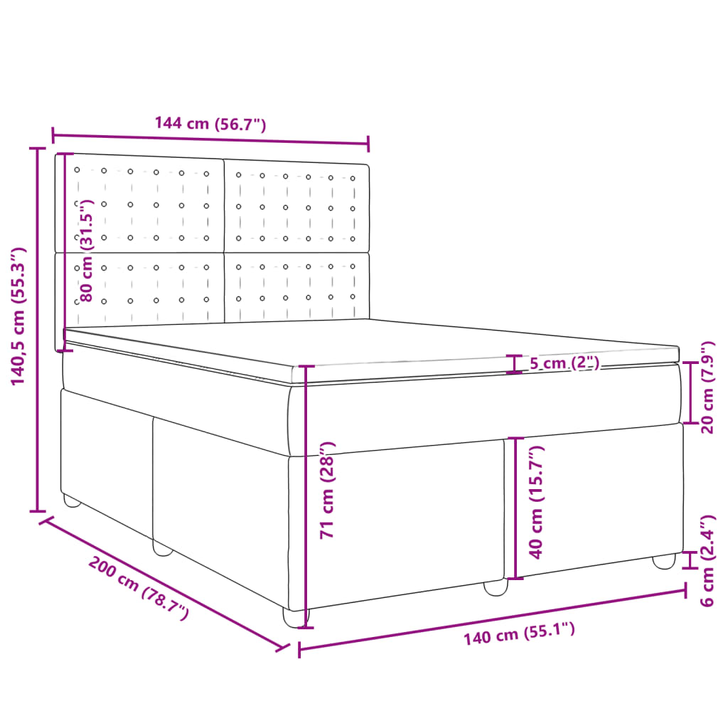 vidaXL Boxspringbett mit Matratze Schwarz 140x200 cm Stoff