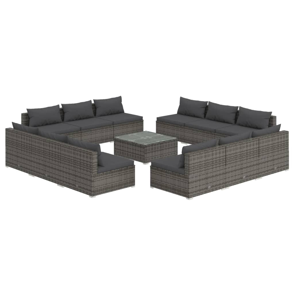 vidaXL 13-tlg. Garten-Lounge-Set mit Kissen Poly Rattan Grau