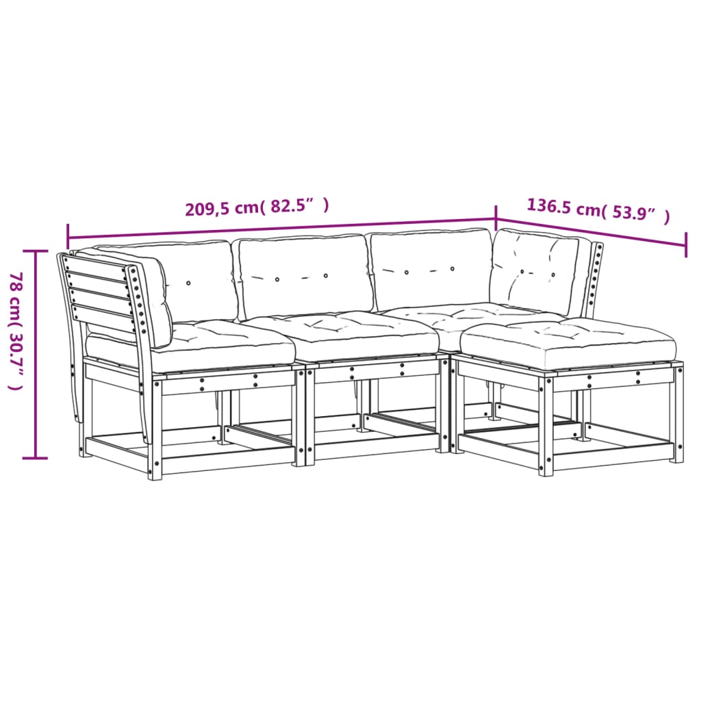 vidaXL 4-tlg. Garten-Lounge-Set mit Kissen Kiefernholz Imprägniert