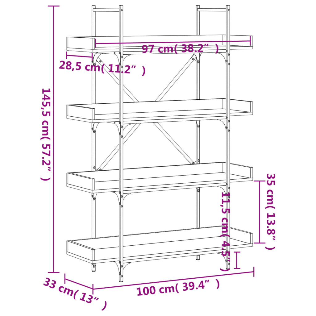 vidaXL Bücherregal 4 Böden Sonoma-Eiche 100x33x145,5 cm Holzwerkstoff