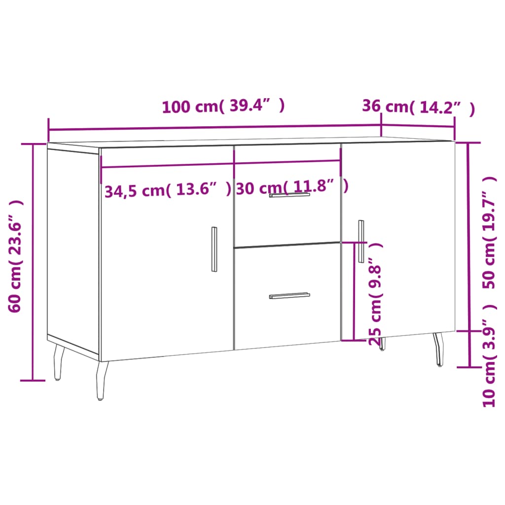 vidaXL Sideboard Hochglanz-Weiß 100x36x60 cm Holzwerkstoff