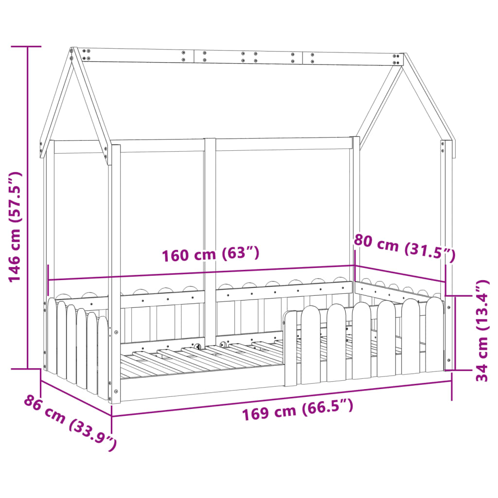 vidaXL Kinderbett Hausbett Wachsbraun 80x160 cm Massivholz Kiefer